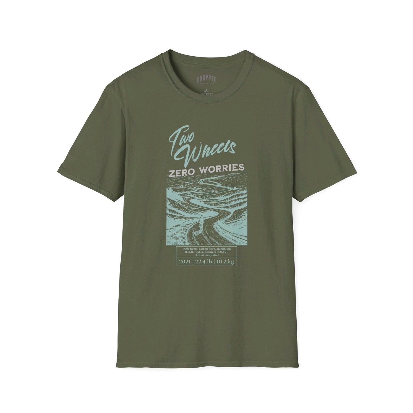 Two Wheels, Zero Worries T-Shirt Military Green