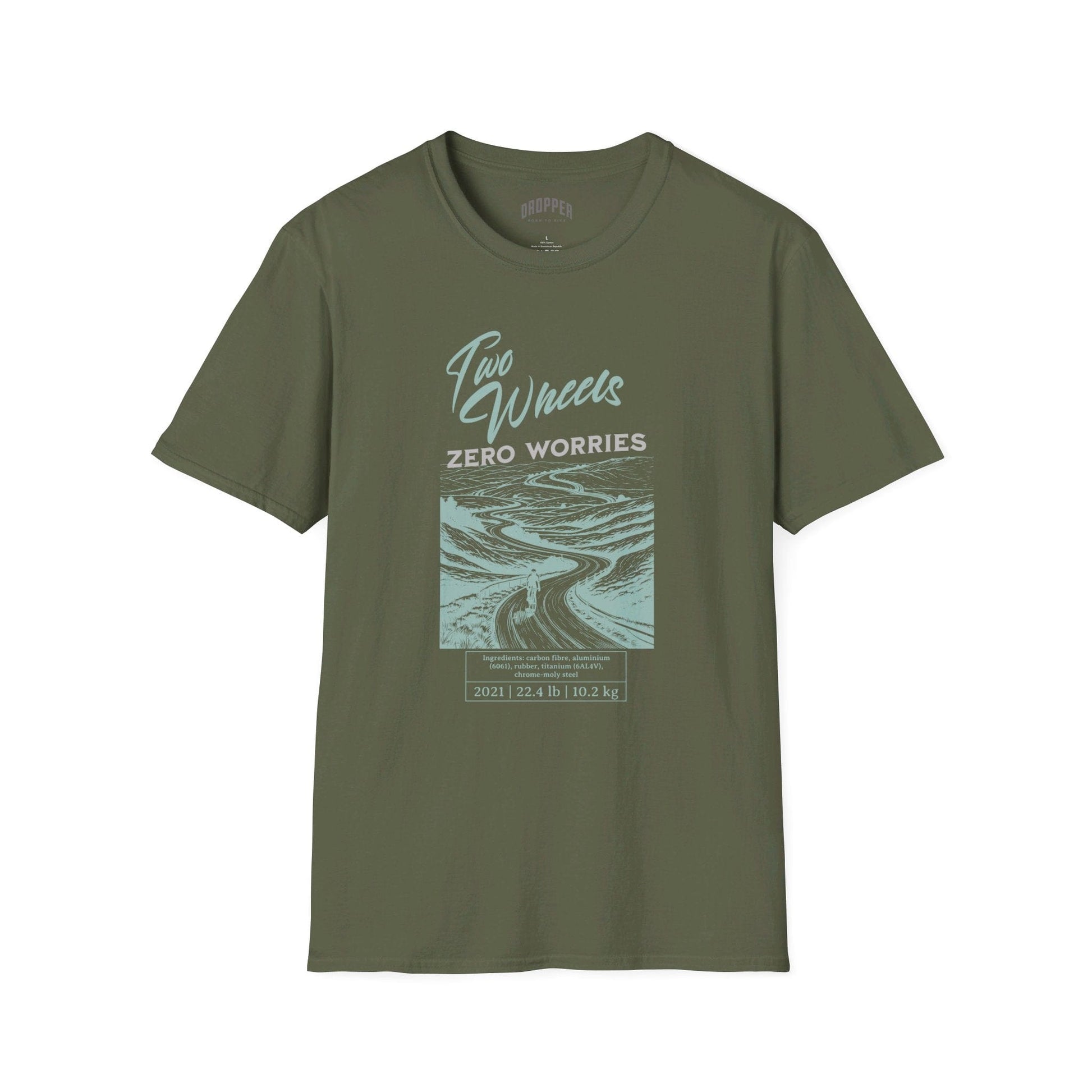 Two Wheels, Zero Worries T-Shirt Military Green