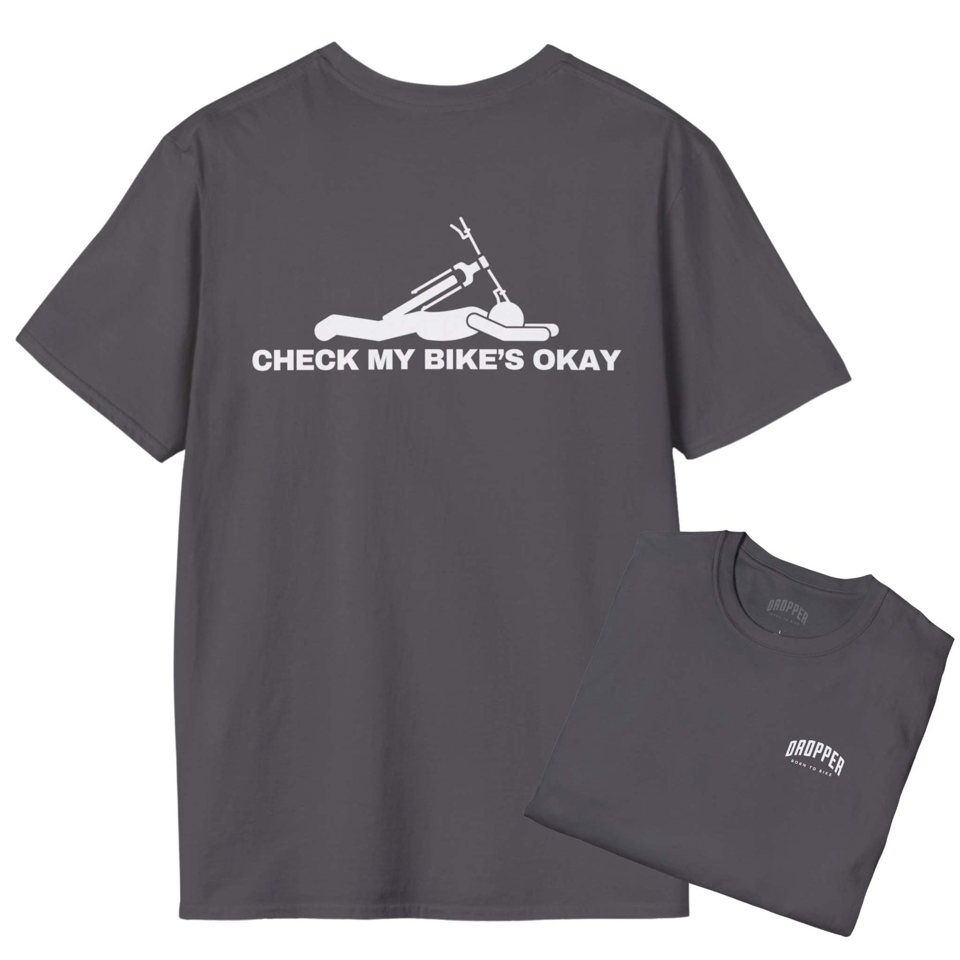 Check My Bike's Okay [Back Print] T-Shirt Grey