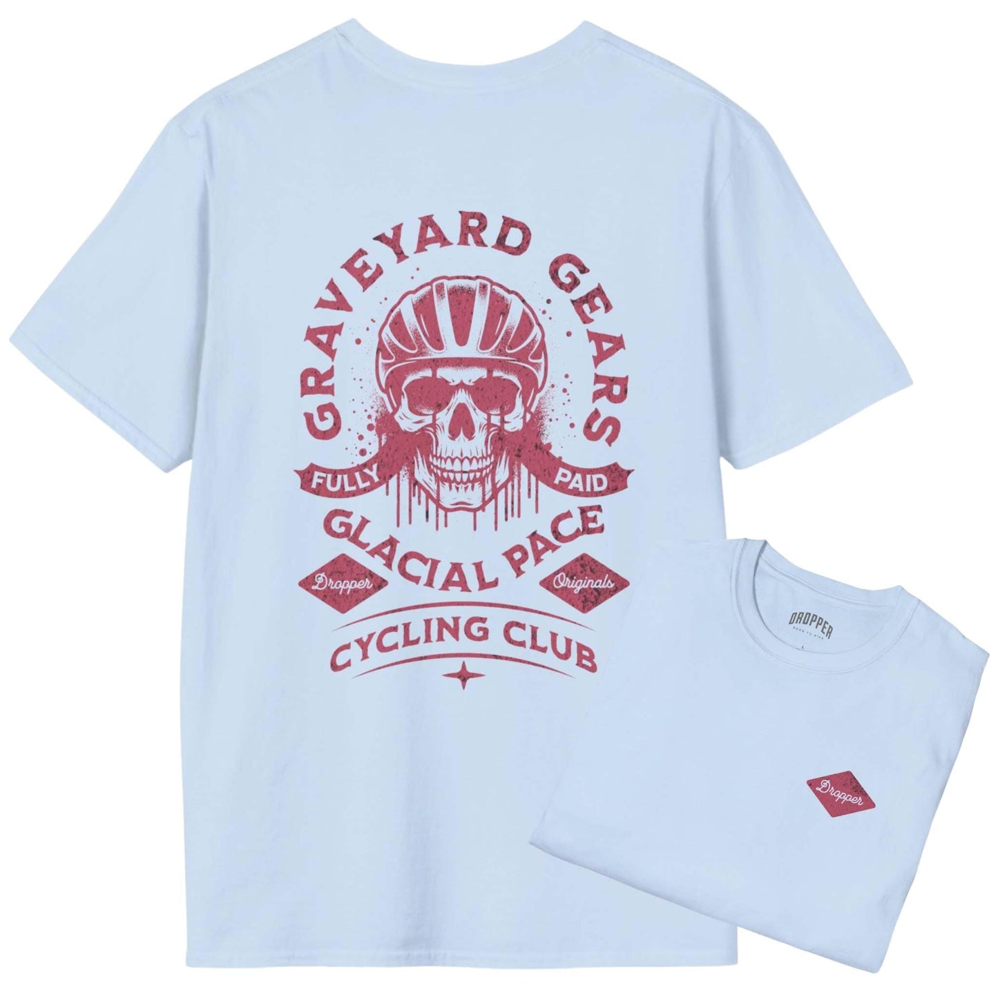 Graveyard Gears [Back Print] T-Shirt Light Blue