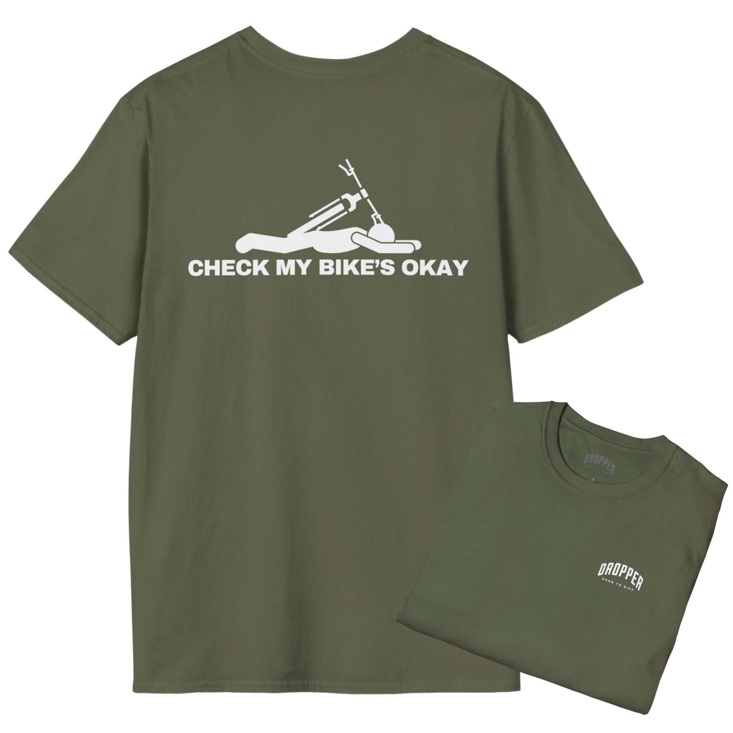 Check My Bike's Okay [Back Print] T-Shirt Military Green