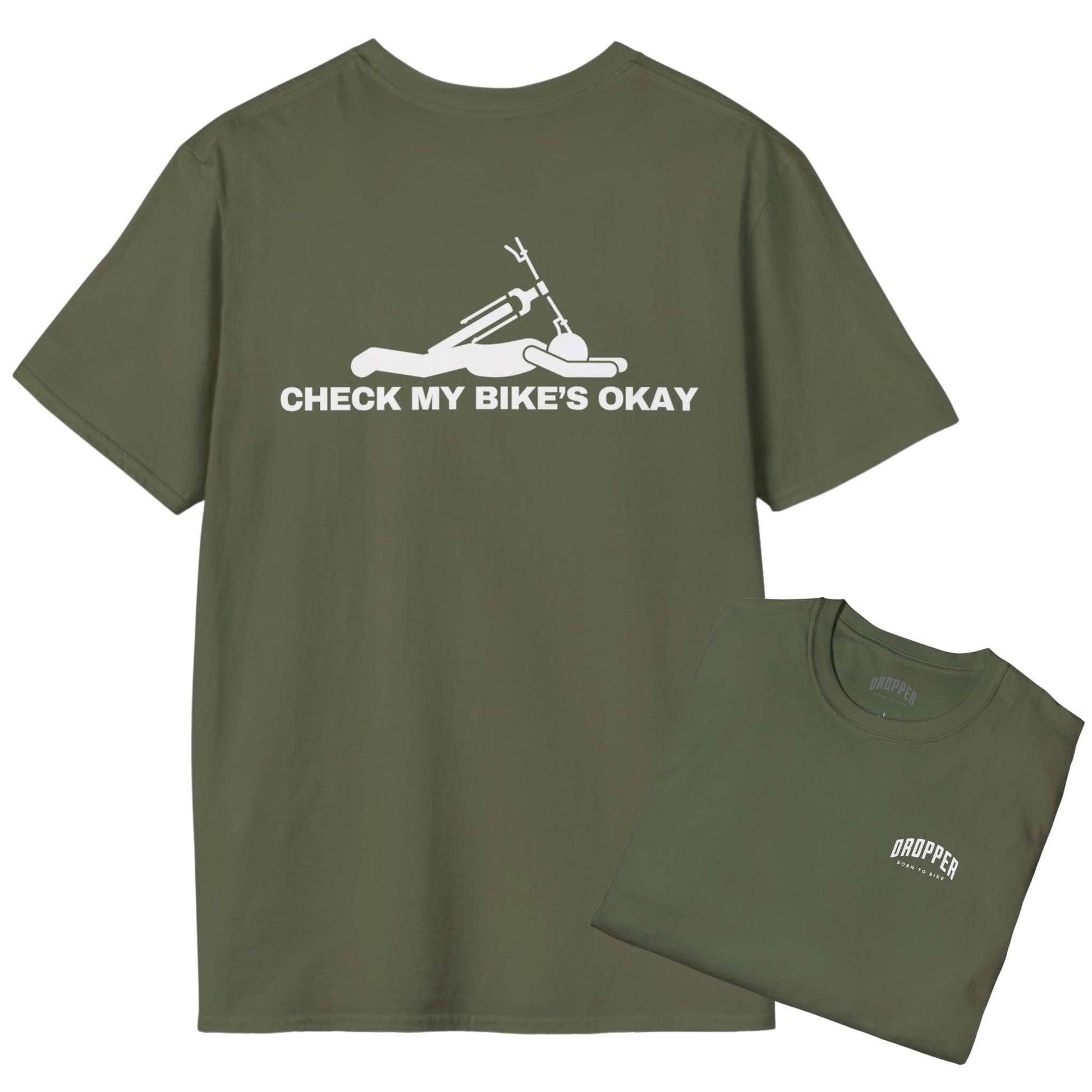Check My Bike's Okay [Back Print] T-Shirt Military Green