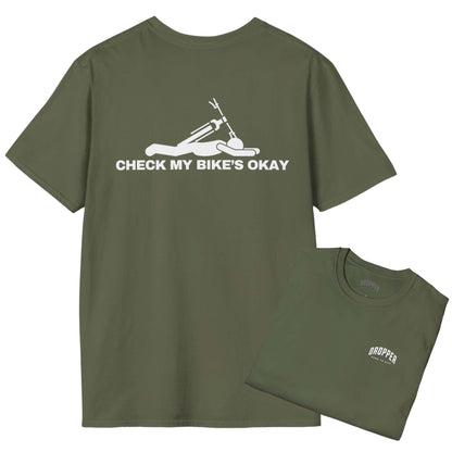 Check My Bike's Okay [Back Print] T-Shirt Military Green
